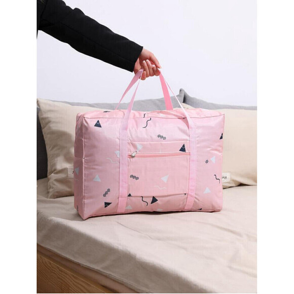 Triangle Pattern Foldable Travel Bag In Pink - Picture 2 of 4
